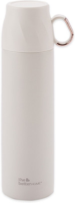 The Better Home 500 ml Steel Bottle With Drinking Glass(Pack of 1, White)