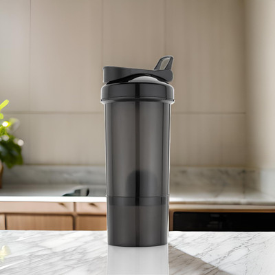 Serenity NEW PROTEIN SHAKER IN BLACK COLOUR BEST SOLUTION FOR GYM AND EXCERCISE TIME 500 ml Shaker(Pack of 1, Black, Plastic)