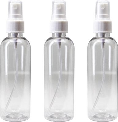 nsb herbals Transparent Plastic Empty Refillable Reusable Fine Mist Spray Bottle with Dust Cap 100 ml Spray Bottle(Pack of 3, Clear, White, PET)