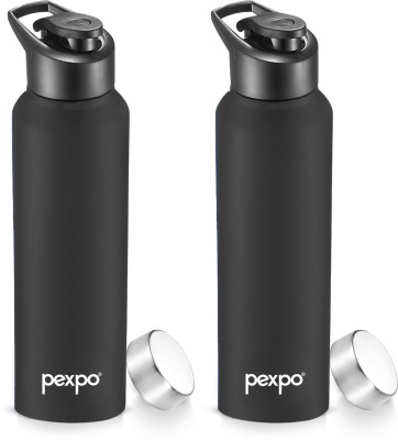 pexpo Sports & Fridge Stainless Steel Bottle,Chromo-Xtreme With Steel & Sipper Cap 1000 ml Bottle(Pack of 2, Black, Steel)