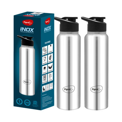 Pigeon Inox 900 ml Stainless Steel Bottle(Pack of 2, Silver, Black)