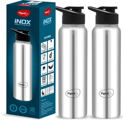Pigeon Inox 900 ml Steel Bottle(Pack of 2, Black, Steel/Chrome)