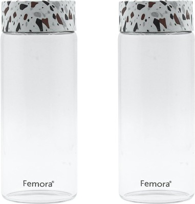 Femora Borosilicate Glass Water Bottle500ML-2Pcs Set (Dot Marble) 500 ml Bottle(Pack of 2, Clear, Glass)