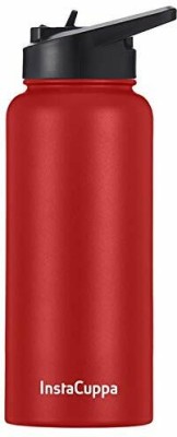 InstaCuppa Sports Thermos Bottle with Straw Sipper Lid and Double Wall Vacuum Insulation 1000 ml Bottle(Pack of 1, Red, Steel)