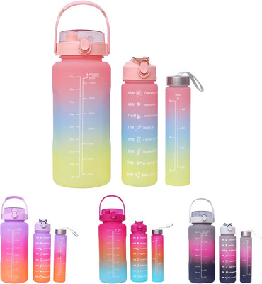 xelcis Water Bottle 3-Piece Set (2L/800ML/300ML), Leak- Proof 2000 ml Bottle(Pack of 1, Multicolor, Silicone)