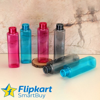 Flipkart SmartBuy Premium Quality Square Shape water bottle set of fridge 1000 ml Bottle(Pack of 6, Black, Blue, Pink, Plastic, PET)