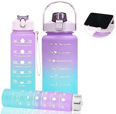 SeaRegal 3 pcs Unbreakable Water Bottle with Motivational Time Marker 2000 ml Bottle(Pack of 3, Multicolor, Silicone)