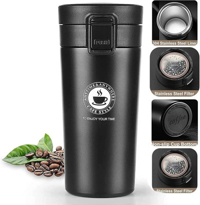 theyellowsilver 380 ml Steel Flask(Pack of 1, Black)