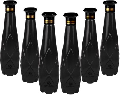 Stysol Fridge Water Bottle set Black 1000 ml Bottle(Pack of 6, Black, Plastic)