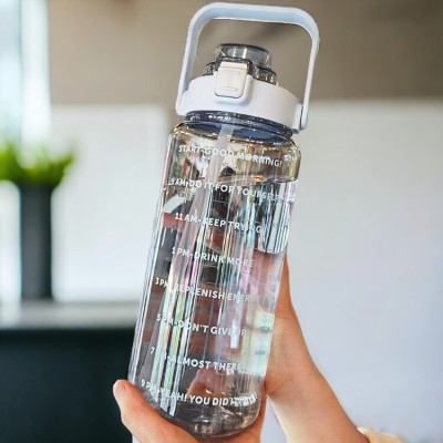 Virtuous 2Liter Sports Spill-Proof with Time Marking Transparent Water Bottle 2000 ml Bottle(Pack of 1, Multicolor, Silicone)