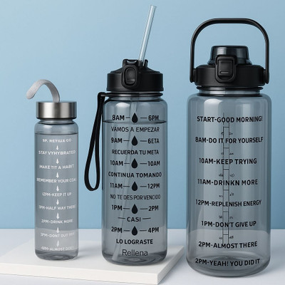 mj enterprises motivational 3pc water bottle set 2000ml /900ml/500ml 2000 ml Bottle(Pack of 1, Black, Plastic)