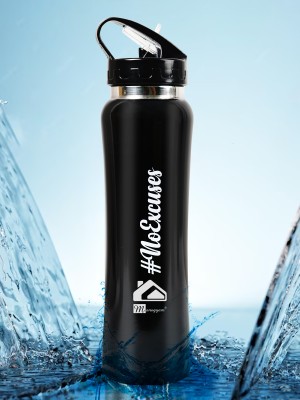 Manogyam Stainless Steel Sipper Protein Shaker Gym Bottle Leakproof & BPA- Free Bottle 750 ml Sipper(Pack of 1, Black, Steel)