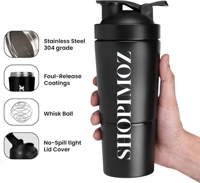 ShopiMoz 750 ml Stainless Steel Shaker(Pack of 1, Black)