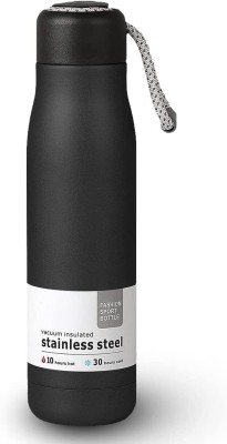 JMD GIFT CENTER Sport Stainless Steel Side Rope Water Bottle, Double Wall Insulated, Hot & Cold 500 ml Flask(Pack of 1, Black, Steel)