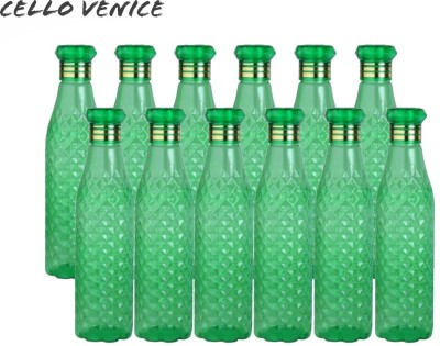 cello venice Plastic Fridge Water Bottle Set Of 12, Crystal Diamond Texture Design 1000 ml Bottle(Pack of 12, Green, PET)