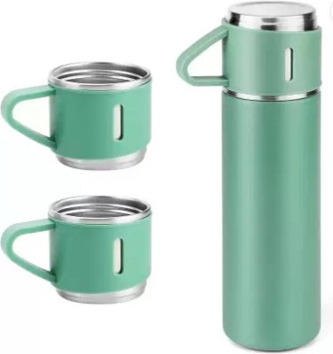 Parekh enterprises Vacuum Insulated Flask set 3Cup set for Hot & Cold Drink (Giftset Green) 500 ml Bottle(Pack of 1, Green, Steel)