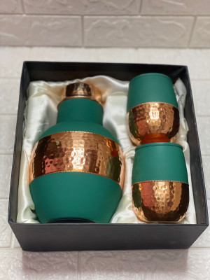 nupur & co 1500 ml Copper Bottle With Drinking Glass(Pack of 3, Copper, Green)