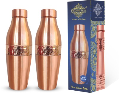 IndianArtVilla Pure Copper Hammered Design Penguin Water Bottle, Drinkware, Ayurveda Yoga, 900 ml Bottle(Pack of 2, Brown, Copper)