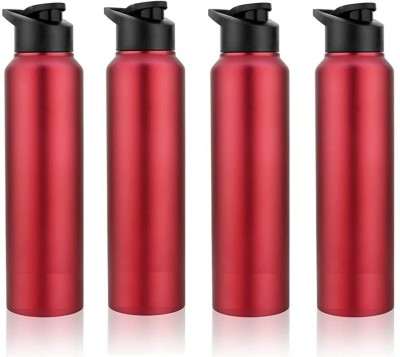 KARFE 1000 ml Stainless Steel Sports/Sipper Water Bottle (Set of 4, Red, Chrome) 4000 ml Bottle(Pack of 4, Red, Steel)
