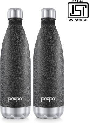 pexpo 1000ml 24 Hrs Hot and Cold Water Bottle,Stainless Steel Vacuum Insulated Electro 1000 ml Flask(Pack of 2, Black, Steel)