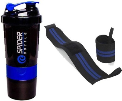 VK Sports GYM SHAKER AND WRIST SUPPORT 500 ml Shaker(Pack of 1, Blue, Plastic)