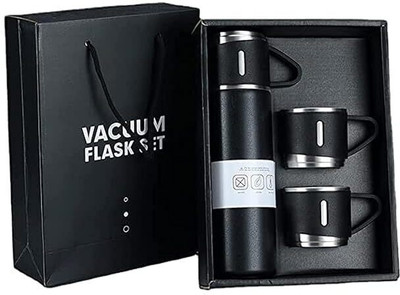 Kraftobotic Primium Stainless steel Vacuum flask set 500ml with 2 cups in multicolour 500 ml Flask(Pack of 1, Multicolor, Steel)