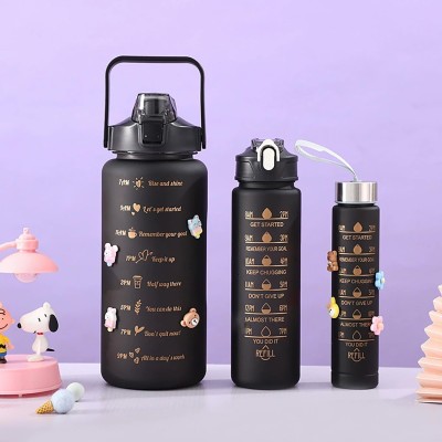 NEXIS Leakproof Unbreakable BPA Free Travel & Gym Big Water Bottle set of 350ml+900ml+ 2000 ml Bottle(Pack of 1, Black, Silicone)