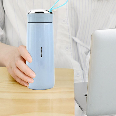 BUFONA BPA Free Insulated Vacuum Water Bottle with Glass Inner Liner & Plastic Shell 400 ml Flask(Pack of 1, Blue, Plastic, Glass)