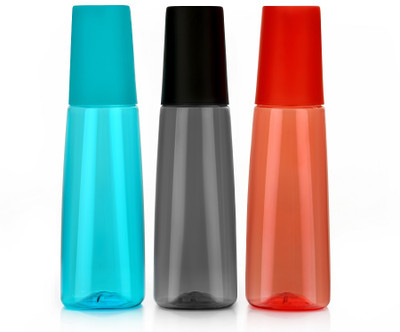 Welldone 1000 ml Plastic Bottle With Drinking Glass(Pack of 3, Black, Blue, Orange)