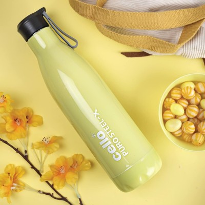 cello Puro Steel-X Neo 900 Insulated Inner Steel Outer Plastic Water Bottle, 720 ml Bottle(Pack of 1, Yellow, Steel, Plastic)