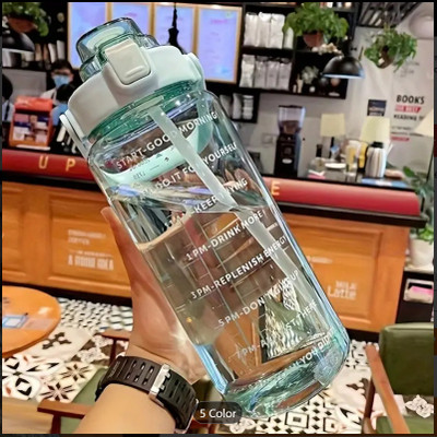 EPICK 2L Transparent Motivational leakproof BPA Free marker gym water bottle 2000 ml Bottle(Pack of 1, Green, Silicone)