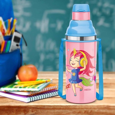 MILTON Kool Stunner 400 ,School Kids Bottle with Inner Steel / Hot & Cold / Easy Grip 404 ml Bottle(Pack of 1, Pink, Plastic, Steel)