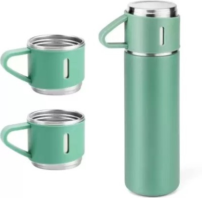 SEP VACCUM FLASK SET,3 CUP SET 500 ml Flask(Pack of 4, Green, Steel)