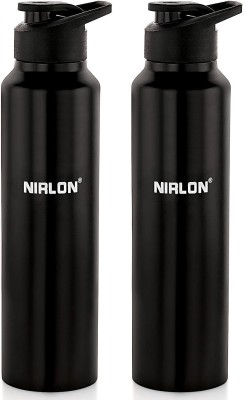 NIRLON Classic Flip Single Wall Stainless Steel Water Bottle 750ml,SET OF 2 750 ml Bottle(Pack of 2, Black, Steel)