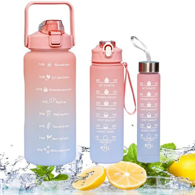 SBTs Motivational Water Bottle Set of 3 Pcs Time Marker with Straw Bottle Set 2000 ml Bottle(Pack of 1, Pink, Plastic)