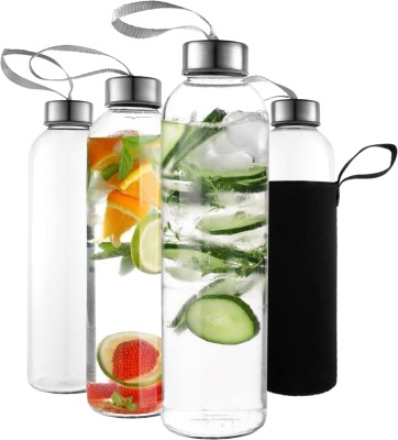 Dautaniya Transparent Glass stylish Water Bottle 500 ml Bottle(Pack of 4, Clear, Glass)