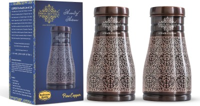 IndianArtVilla Copper Dark Embossed Bedroom Bottle with Inbuilt Glass,1000 ML 1000 ml Bottle(Pack of 2, Black, Copper)