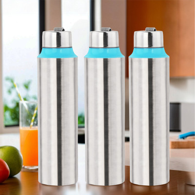 KUBER INDUSTRIES 1000 ml Steel Bottle(Pack of 3, Blue, Silver)