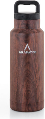 Atlasware Stainless Steel Wood Finish Handle Flask - 1000 ML 1000 ml Flask(Pack of 1, Brown, Steel)