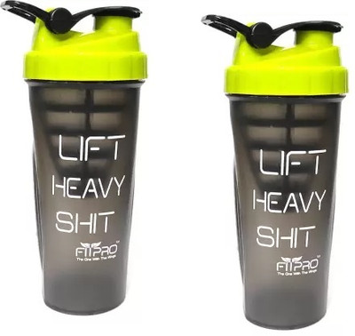 FitPro 700 ml Plastic Shaker(Pack of 2, Green)