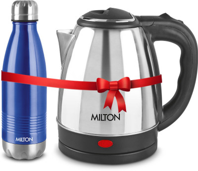 MILTON Combo Go Electro Kettle 2ltr and Duo Dlx 750 Thermosteel Bottle 700 ml 2700 ml Flask(Pack of 2, Silver, Blue, Steel)