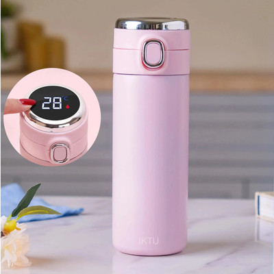 Iktu Vacuum Insulated Water Bottle LED Temperature Display SUS304 Stainless Steel Flask 420 ml Flask(Pack of 1, Pink, Steel)