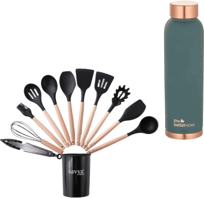 The Better Home Pure Copper Oreo Water Bottle 1L&12 pcs Silicon Spatula Set combo , Black 950 ml Bottle(Pack of 1, Green, Copper, Silicone)