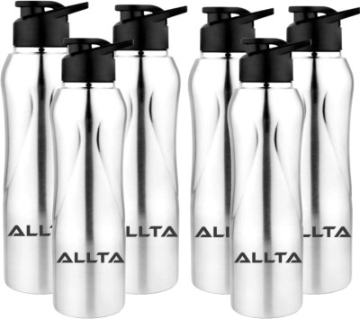 ALLTA Water Bottle Shaker 1 Litre | Bottles for Fridge, School, Office, Home, Gym 1000 ml Bottle(Pack of 6, Silver, Steel)