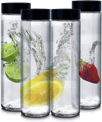 SKWAION 750 ml Glass Bottle With Drinking Glass(Pack of 4, Clear)