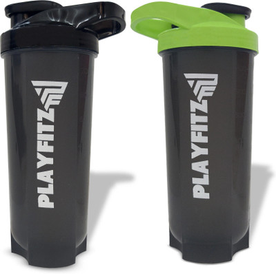 PLAYFITZ 700 ml Plastic Shaker(Pack of 2, Black, Green)