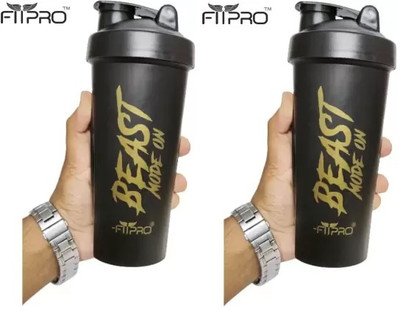 FitPro 700 ml Plastic Shaker(Pack of 2, Black)