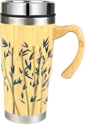 corner art store Bamboo Printed Bamboo Insulated Tumbler With Handle & Lid Stainless Steel Tumbler(450 ml)