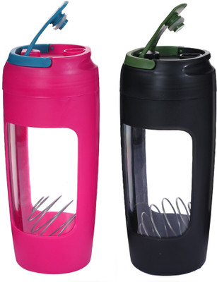 NOVEL 700 ml Plastic Shaker(Pack of 2, Pink, Black)