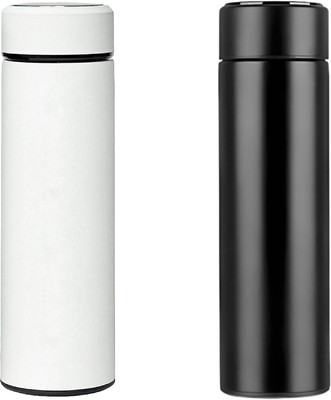 IconicKart Smart Water Bottle with LED Temperature Display Combo of 2 500 ml Bottle(Pack of 2, Black, White, Steel)